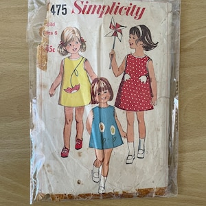 Simplicity 6475 vintage 60s child’s one-piece sleeveless dress plus applique transfer sewing pattern