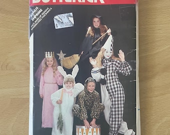 Butterick 3372 vintage 80s children's Halloween costumes – Clown, Witch, Princess, rabbit and cat sewing pattern