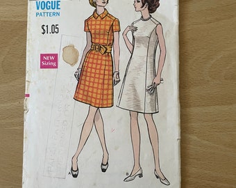 Vogue 7473 vintage 60s semi fitted A-line dress with jewel neckline or rolled collar and optional sleeves sewing pattern