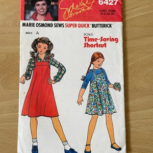 Butterick 6427 vintage 70s Marie Osmond loose girl’s dress with self-tie shoulder straps sewing pattern