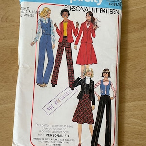 Simplicity 7721 vintage 70s jacket, vest, straight bias skirt and trousers sewing pattern