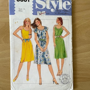 Stijl 3337 vintage jaren &#39;80 casual zomerjurk met schouderbanden, ruches mouwen en elastische taille naaipatroon