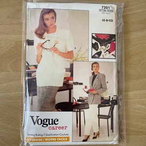 Vogue 7201 vintage 80s double breasted business jacket, skirt and pants sewing pattern