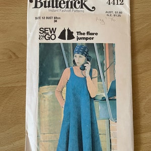 Butterick 4412 Vintage 70s Flared Jumper Dress, Below Mid-knee Length,  Scoop Neck, Cutaway Armholes and Pockets Sewing Pattern Size 12 - Etsy