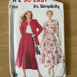 Simplicity 7368 vintage 80s jacket with side slits and full skirt sewing pattern