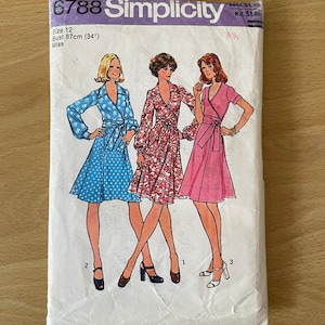 Simplicity 6788 vintage 70s front wrap top with midriff, collar and sleeves plus flared skirt with elastic waist sewing pattern