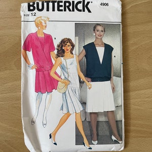 Butterick 4906 vintage 80s jacket with cap sleeves and dress with pleated drop skirt sewing pattern