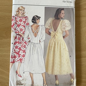 Butterick 3174 Vintage 80s backless party dress with puff sleeves sewing pattern
