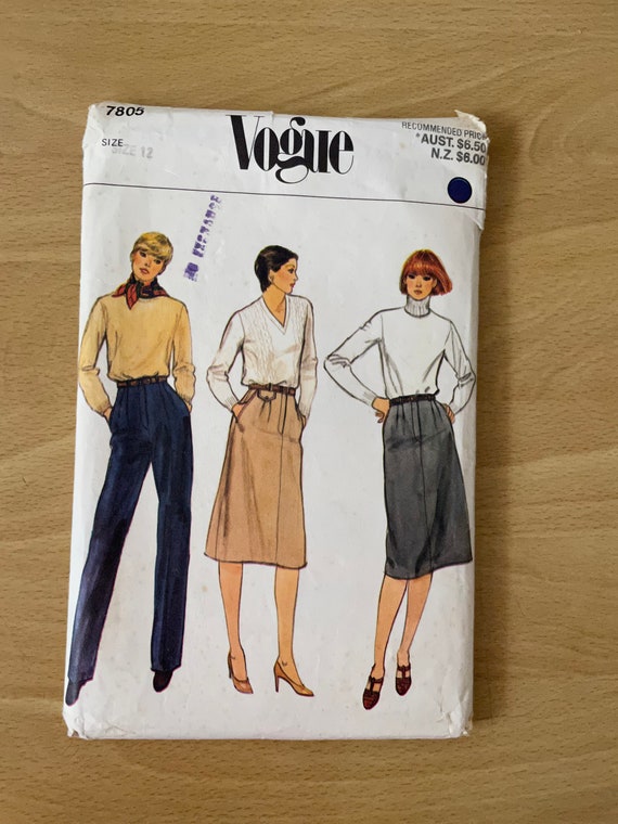 Vogue 7805 vintage 80s A line skirt or tapered pants with front fly and pockets sewing pattern