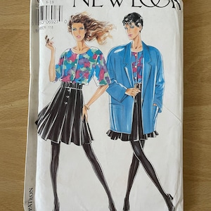 New Look 6927 vintage 80s oversized jacket with pockets and high waisted pleated, ticked skirt with button up front