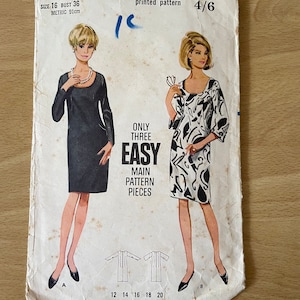 Butterick 4515 vintage 60s sheath dress with scooped neckline and bell sleeves sewing pattern