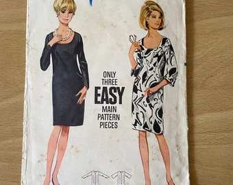 Butterick 4515 vintage 60s sheath dress with scooped neckline and bell sleeves sewing pattern