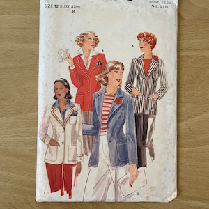 Butterick 5269 vintage 70s dopasowana marynarka z kołnierzem, klapami, zapięciem na guziki z przodu, profilowanym dołem, kieszeniami i wykrojem na rękawy