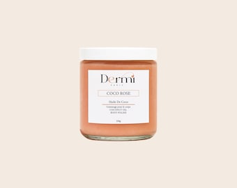 Dermi Coco Rose Body Scrub-Coconut & Rose Sea Salt Exfoliator with Shea Butter, Hydrating Body Polish for Soft Glowing Skin