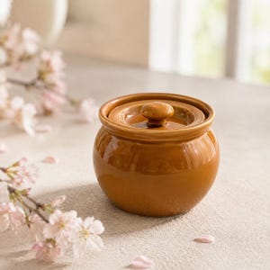 Pentola in ceramica con coperchio da 400 ml / Ciotola da cucina giapponese / Pentola per la cottura a vapore