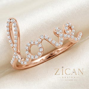 0.25 Ct TW Round Lab-Grown Diamond Cursive Love Ring with Script Design | Made to Order