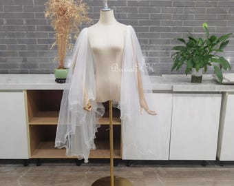 Elastic plain tulle sheer bridal sleeves, Elegant ivory violet long detachable sleeves
