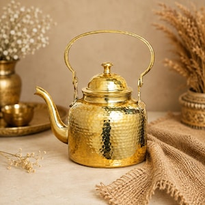Handmade Brass Tea Kettle, Hammered Brass Coffee Pot, Vintage Tea Server, Indian Brass Tableware, Traditional Kitchen, Housewarming Gifts