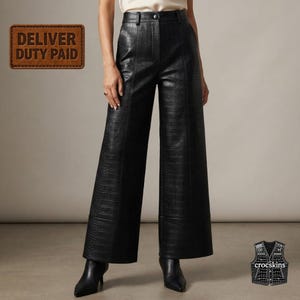 Crocodile Black Leather Pants Women - Etsy display picture 1