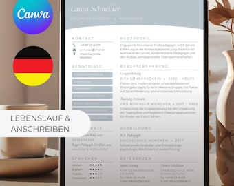 Lebenslauf Vorlage Canva | Bewerbungsmappe mit Anschreiben | Bearbeitbare Vorlage | Minimalistyczny Elegancki | Pobierz Soforta