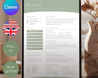 Szablon CV Canva | Edytowalne CV | Delikatny minimalizm | Natychmiastowe pobranie | A4 | US Letter