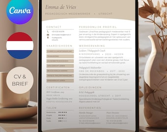 Szablon CV Canva | Sollicitatiebrief en Cv Set | Aanpasbaar Sjabloon | Minimalistyczny Elegancki | Bezpośrednie pobieranie