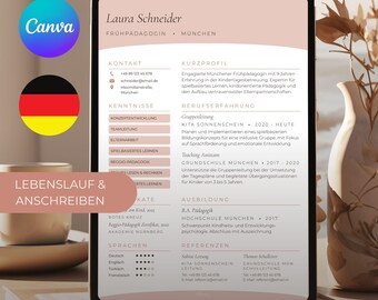 Lebenslauf Vorlage Canva | Bewerbungsmappe mit Anschreiben | Bearbeitbare Vorlage | Minimalistyczny Elegancki | Pobierz Soforta