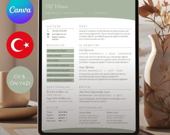 Canva CV Şablonu | Adaçayı Yeşili | Ön Yazı ve Özgeçmiş Seti | Düzenlenebilir | Minimalist Zarif | Anında İndirme