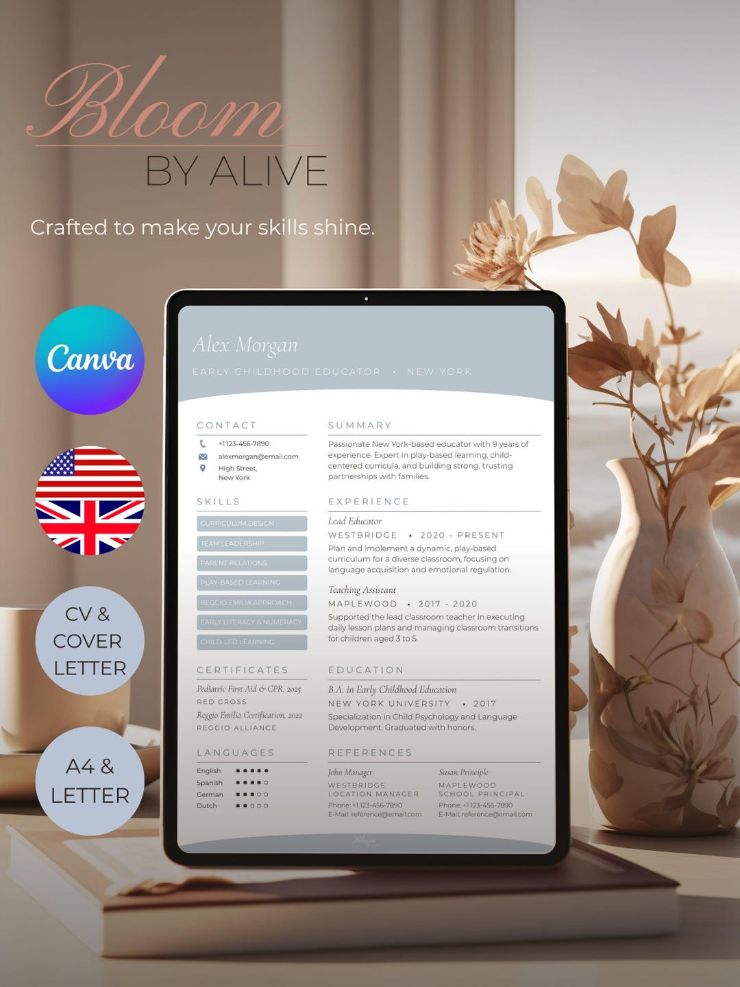 Resume Template Canva | Cover Letter Template Bundle | Editable CV ...