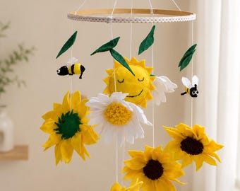 Giostrina per culla con girasoli - Giostrina in feltro per la cameretta - Giostrina per culla con api e margherite - Decorazione per la cameretta fatta a mano - Regalo per baby shower