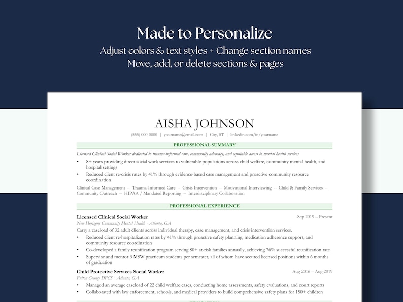 Social Worker Resume Template ATS Friendly | Google Docs Wo…
