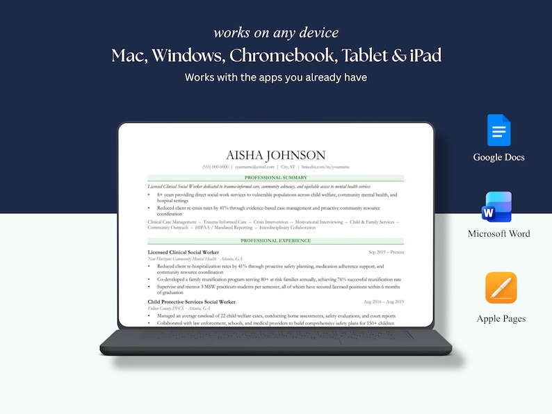 Social Worker Resume Template ATS Friendly | Google Docs Wor…