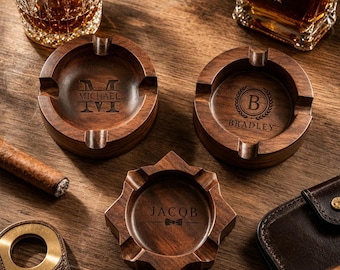 Personalized Wooden Whiskey Ashtray, Custom Engraved Cigar Accessories, Groomsman Gift, Retirement Gift