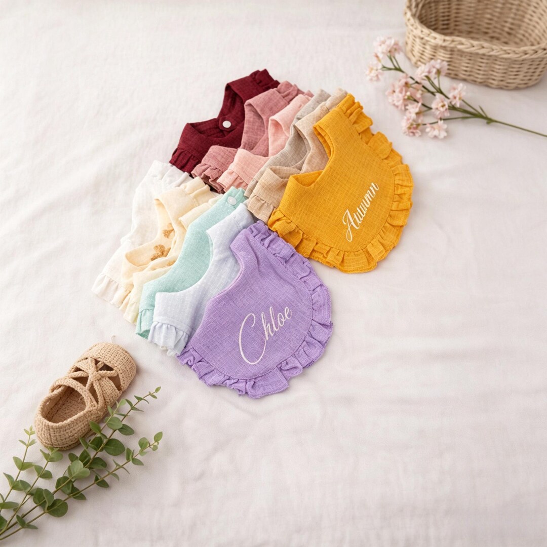 Muslin Ruffled Bibs Personalized Ruffle Muslin Baby Bib – Soft Mint for Newborn Feeding ...