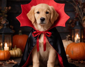 Personalized Satin Dog Dracula Cape, Custom Gothic Pet Halloween Outfit, Autumn Celebrations