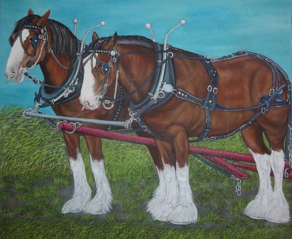 Original oil painting Clydesdale horses Draft horses size | Etsy
