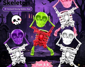3D Printed Wind-Up Dancing Skeleton Toy, Gothic Desk Decor, Novelty Figurine, Stress Relief Ornament