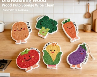Vegetable Family trämassasvamp, repfria diskservetter (6-pack)