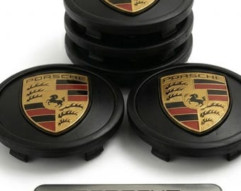 Porsche Matte Black Wheel Center Cap 76mm – Luxury Hub Cover with Gold Crest