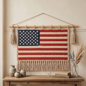 American Flag Crochet Pattern, Patriotic Wall Hanging Crochet Pattern, Fourth of July Crochet Decor, US Flag Tapestry PDF Digital Download