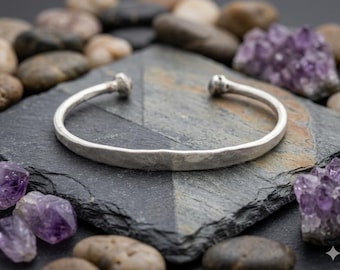 Sterling Silver Cuff Bracelet, Hammered Open Bangle, 925 Silver Unisex Bracelet