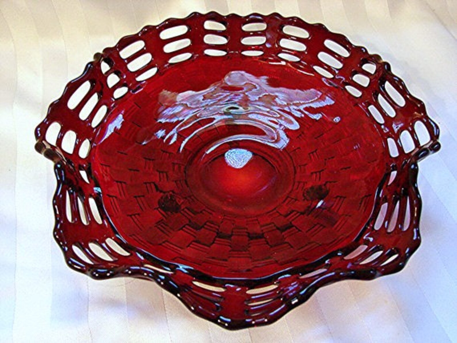 Vintage Fenton Bowl RUBY RED GLASS Basket Weave Footed 9 Etsy