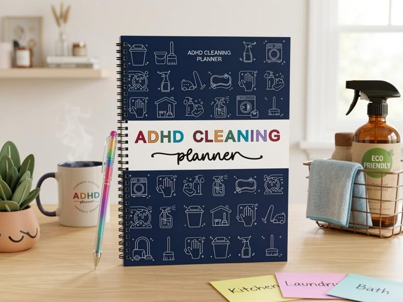 Physical ADHD Cleaning Planner, Printed Routine Checklist Book, Rainbow Dopamine Chore Tracker Gift bild 1