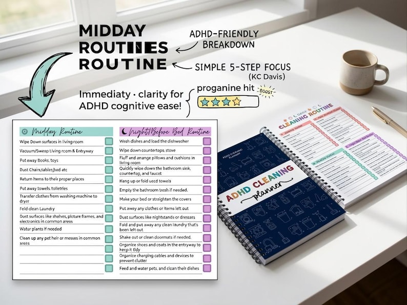 Physical ADHD Cleaning Planner, Printed Routine Checklist Book, Rainbow Dopamine Chore Tracker Gift bild 2