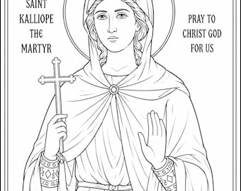Kleurplaat Heilige Kalliope de Martelaar | Orthodox-christelijke afdrukbare | Sint-studieactiviteit voor kinderen