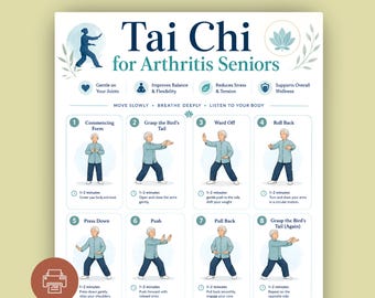 Tai Chi for Arthritis Seniors Printable Poster, Gentle Low Impact Workout (Digital Download)