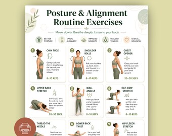 Posture Alignment Routine Exercises Chart | Daily Stretching Workout Poster (Digital Download)