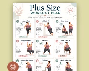 Plus Size Workout Plan, Beginner Low Impact Fitness Poster (Digital Download)