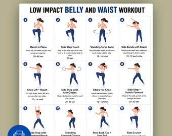 Low Impact Belly Waist Workout Printable | 16 Standing Exercises (Digital Download)