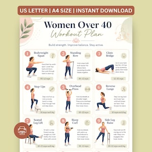 Women Over 40 Workout Plan | Strength Training Exercise Chart (Digital Download)